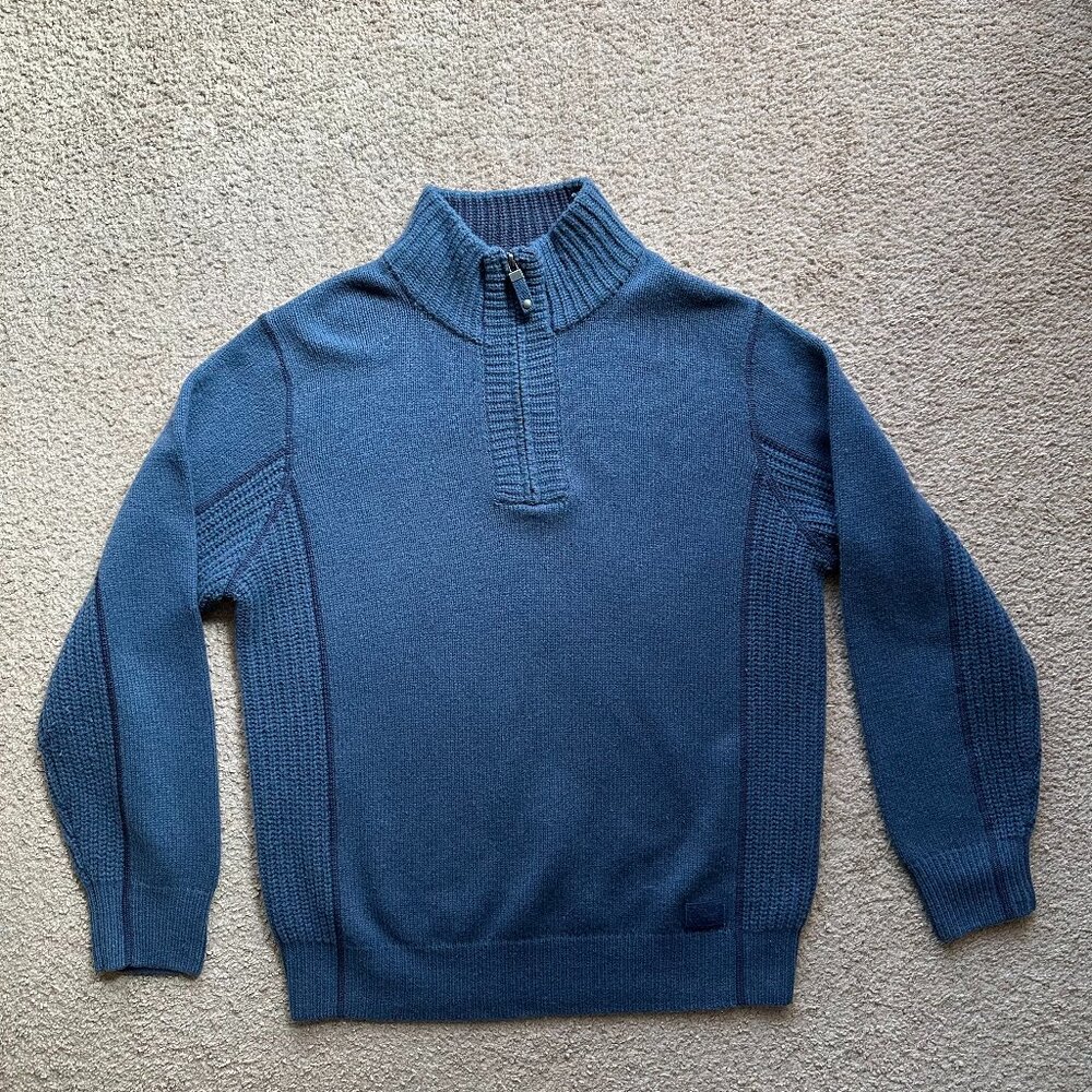 Next Sweater Mens Large 1/4 Zip Mock Neck Lambswool Long Sleeve Pullover Blue